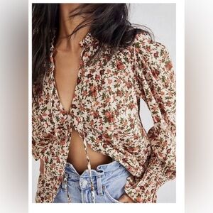 NWOT Free People|| Meant To Be Floral Blouse Top Size Small, Valentines